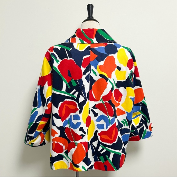 Ralph Lauren Floral Watercolor Red White Yellow Blue Button 3/4 Sleeve Jacket 2X - Picture 6 of 11